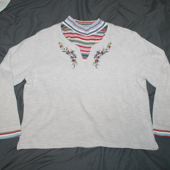 Vintage Haband Women's Light Gray Long Sleeve Floral Sweater Size Large - Picture 1 of 11